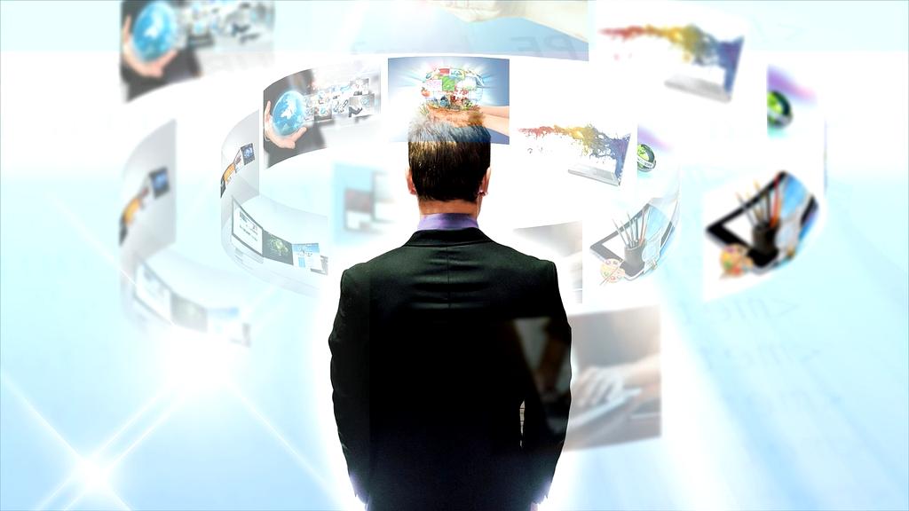 Augmented reality cybersecurity interface showing holographic data visualization